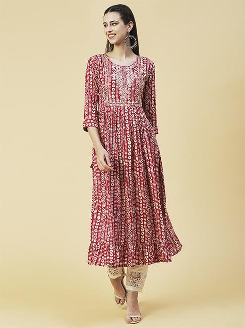 fashor pink printed straight kurta