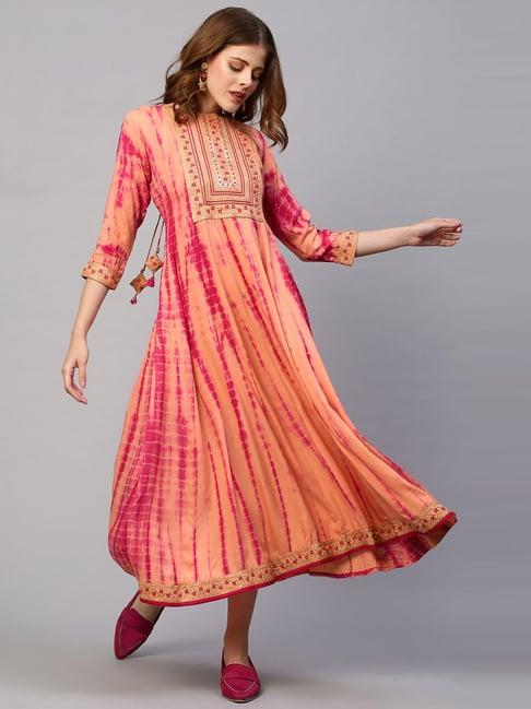 fashor pink rayon embroidery dress