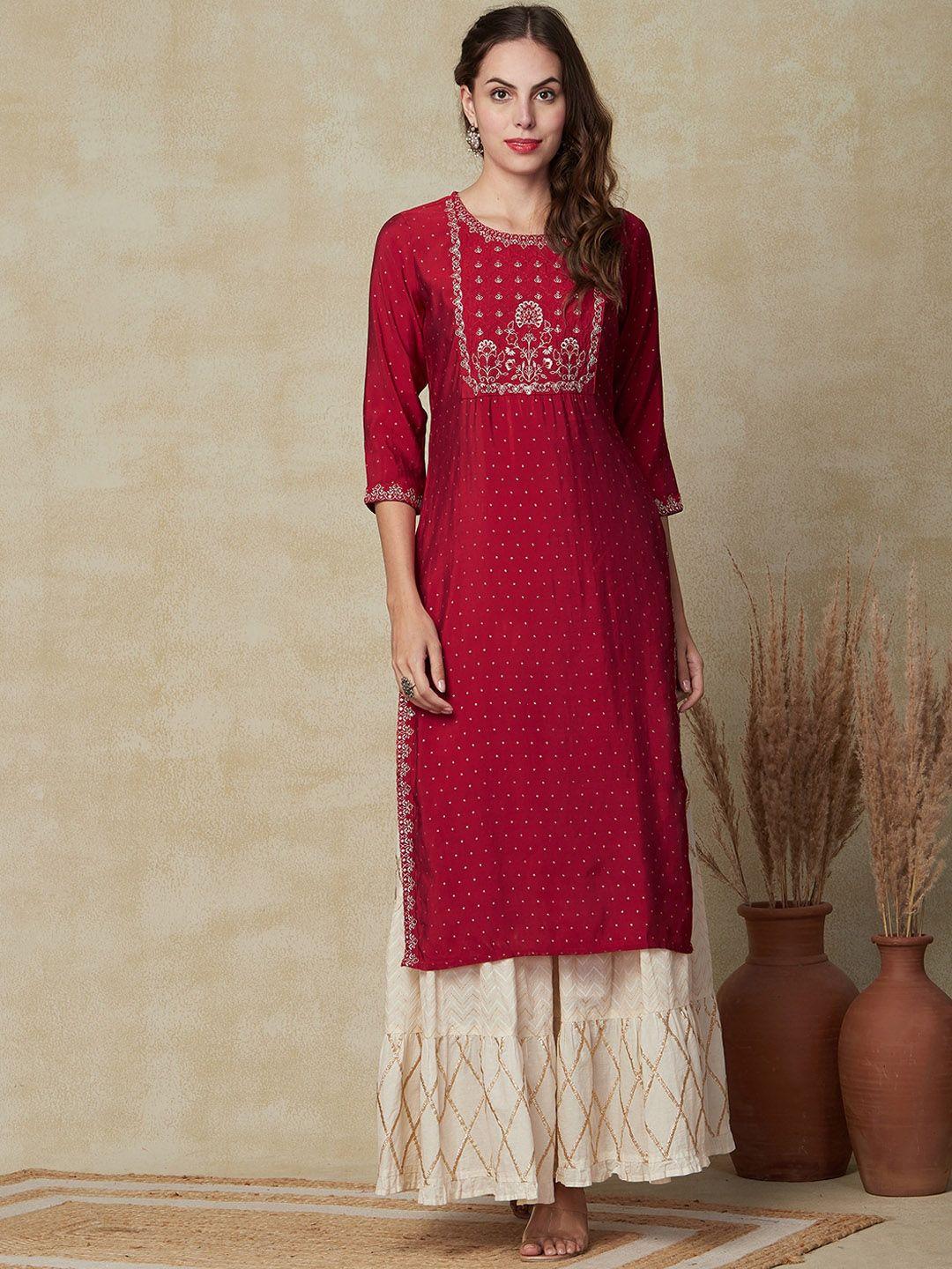 fashor polka dots foil printed thread work kurta