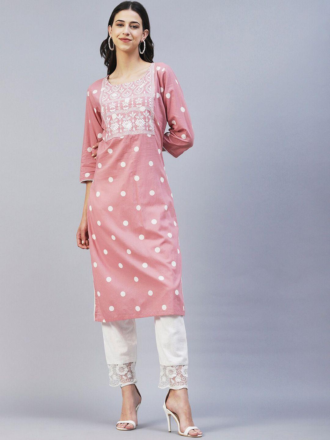 fashor polka dots yoke design pure cotton kurta