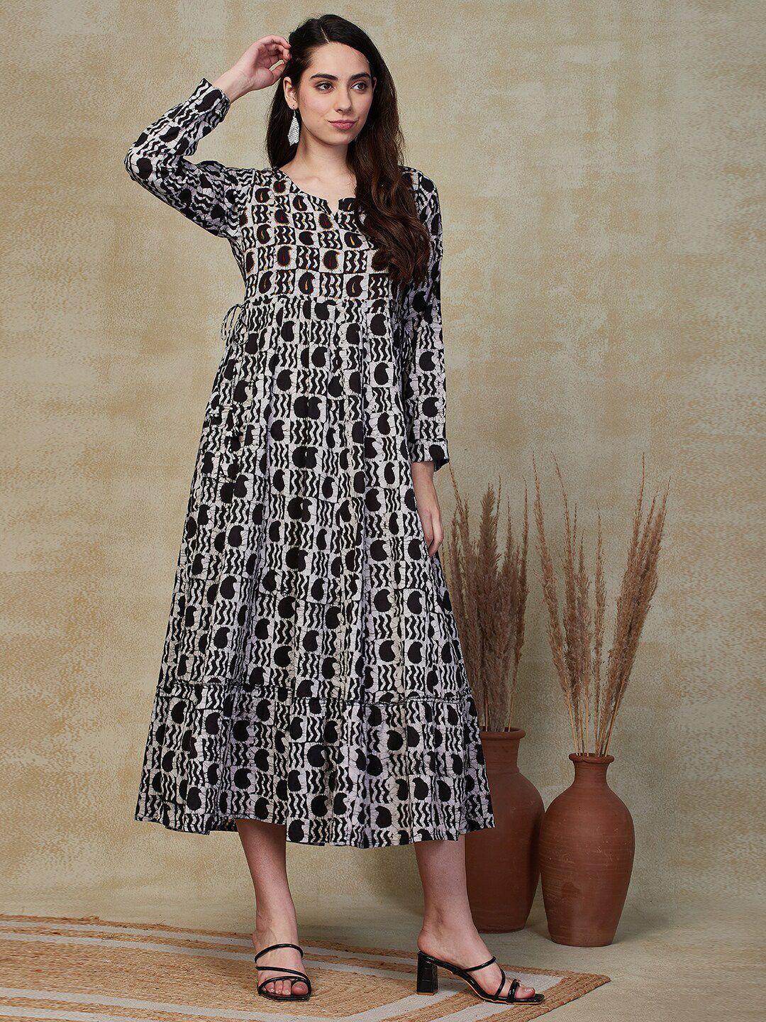 fashor print a-line midi dress