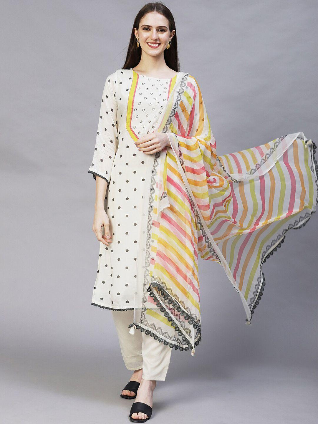 fashor printed sequinned kurta with trousers & with dupatta