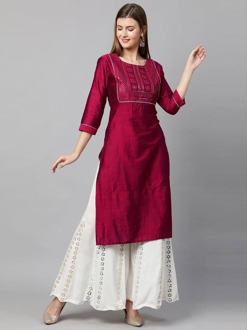 fashor purple embellished straight kurta