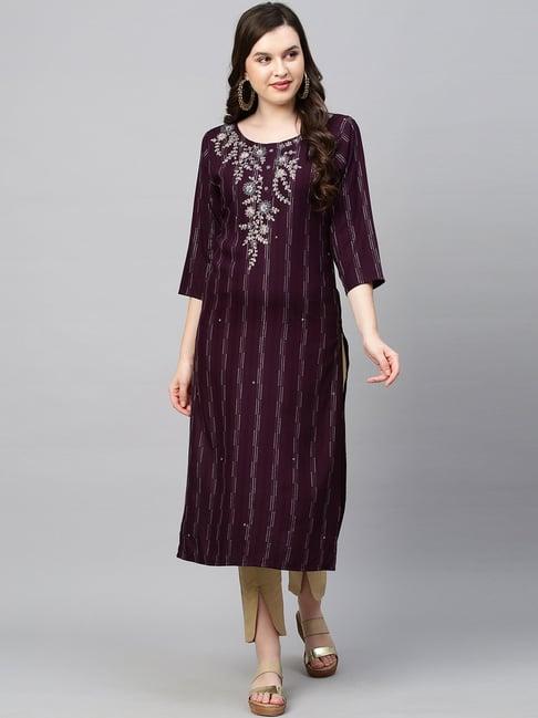 fashor purple embellished straight kurta