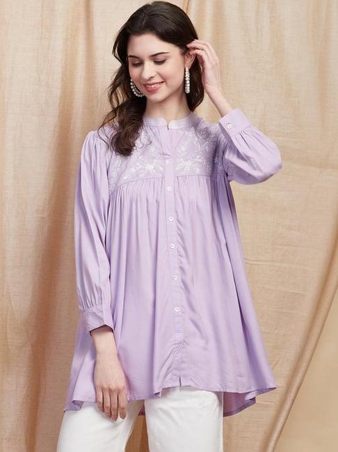 fashor purple embroidered a line short kurti