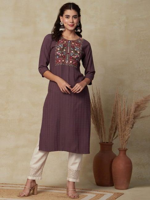 fashor purple embroidered straight kurta