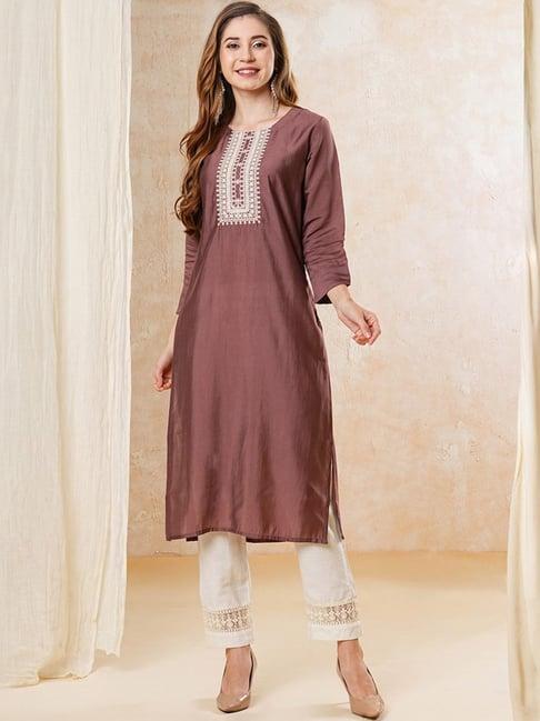 fashor purple embroidered straight kurta