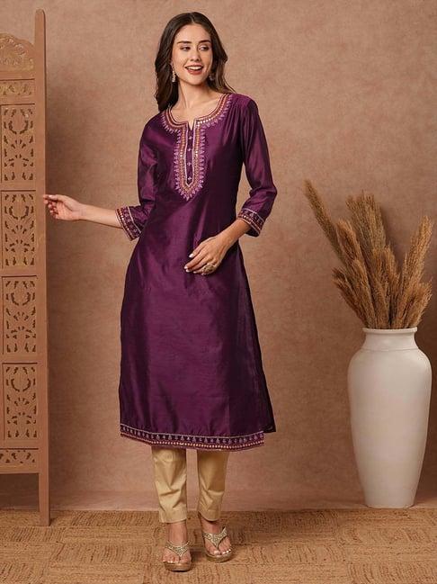 fashor purple embroidered straight kurta