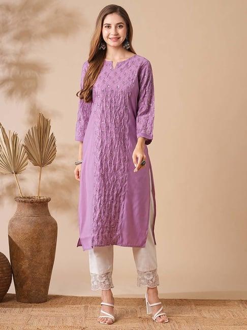 fashor purple plain straight kurta