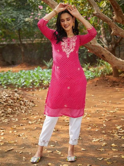 fashor rani pink embroidered straight kurta