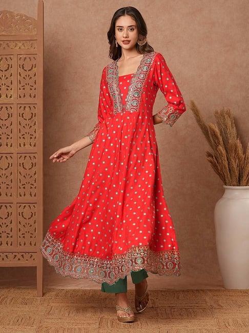 fashor red embroidered anarkali kurta