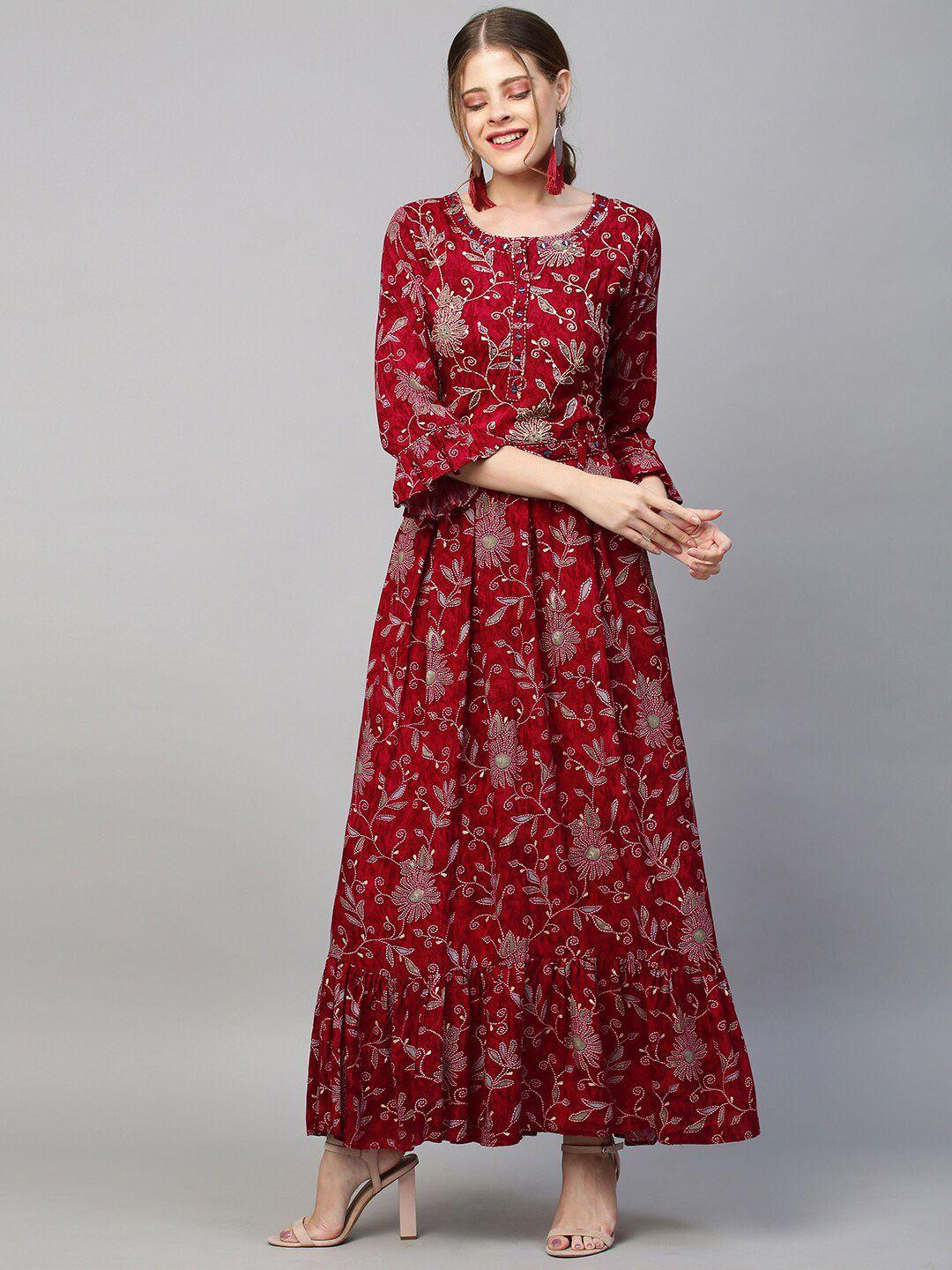 fashor red floral maxi dress