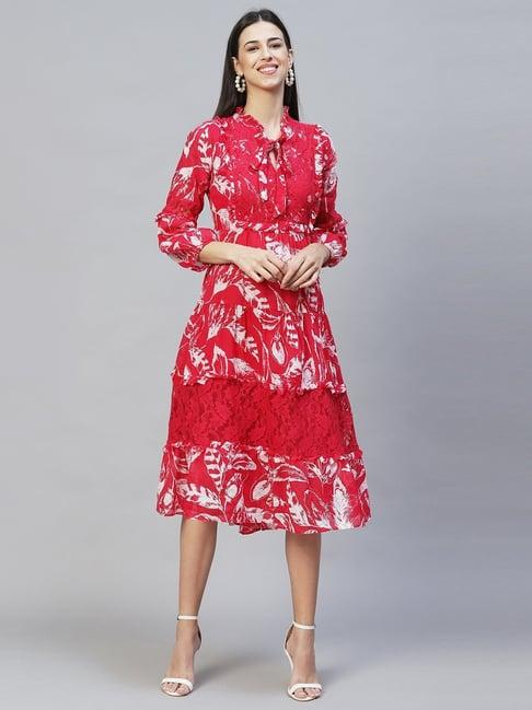 fashor red floral print a-line dress