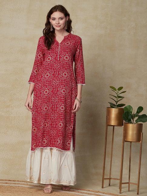 fashor red printed straight kurta