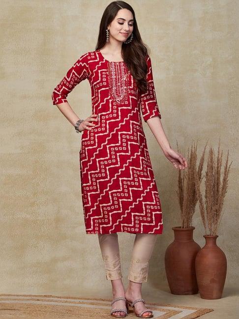 fashor red printed straight kurta