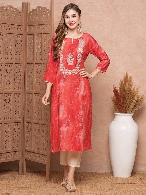 fashor red printed straight kurta