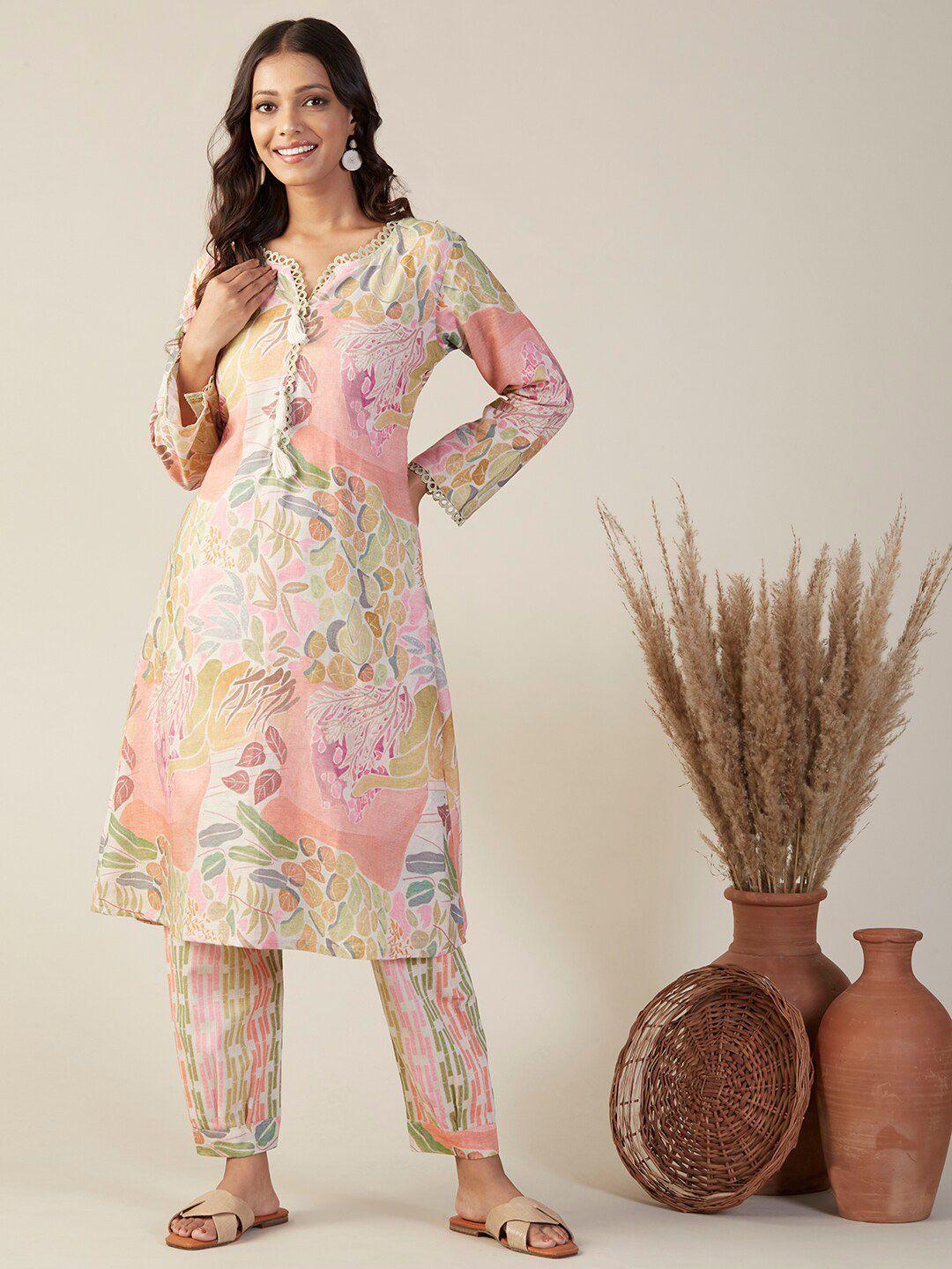 fashor round neck floral printed regular pure cotton kurta with salwar