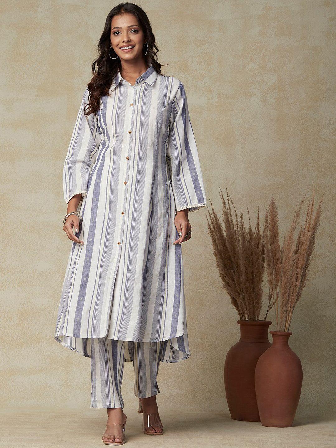 fashor rust coloured geometric printed panelled pure cotton kurta with trousers
