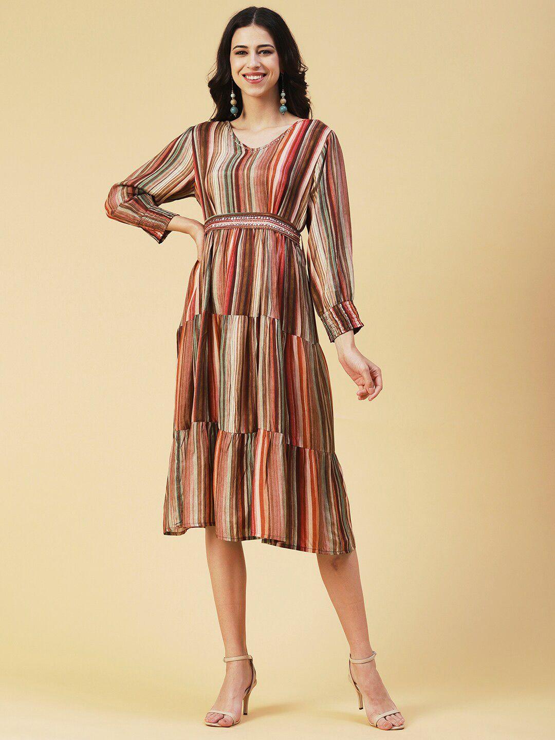 fashor striped a-line midi dress