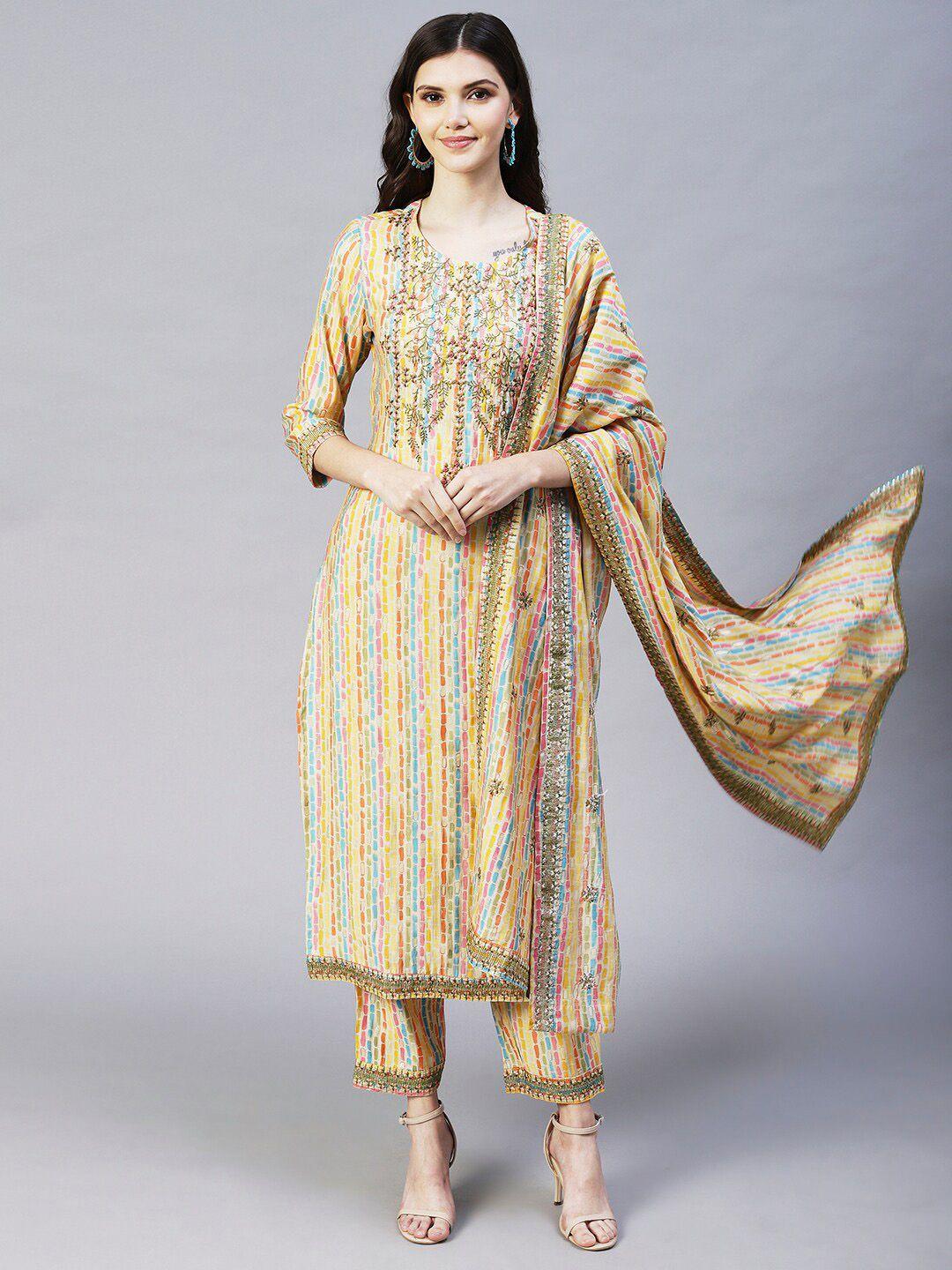 fashor striped kurta with trousers & dupatta