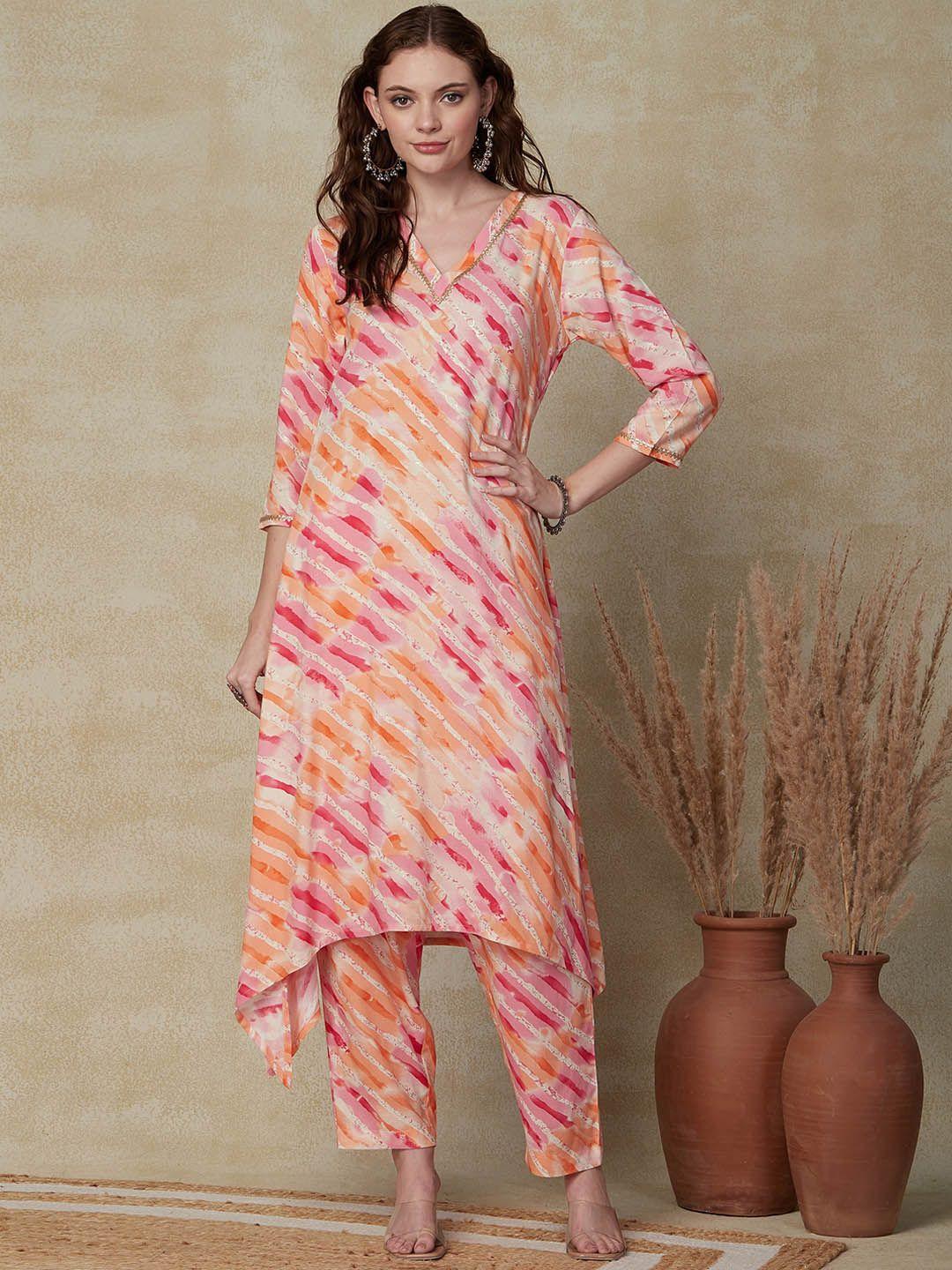 fashor striped printed kurta with trousers