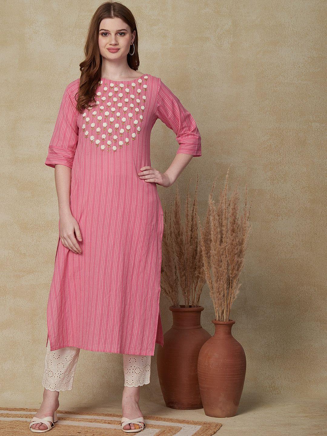 fashor striped thread work cotton kurta