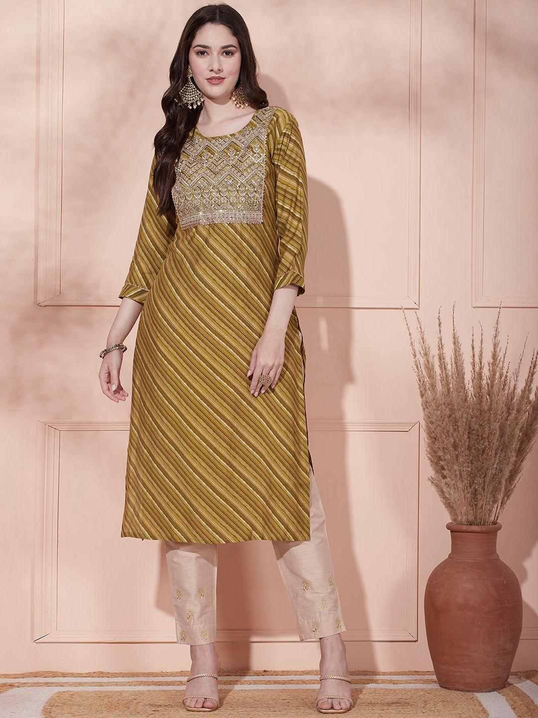 fashor striped thread work straight kurta