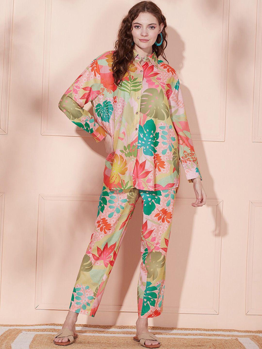 fashor tropical floral printed straight fit co-ord