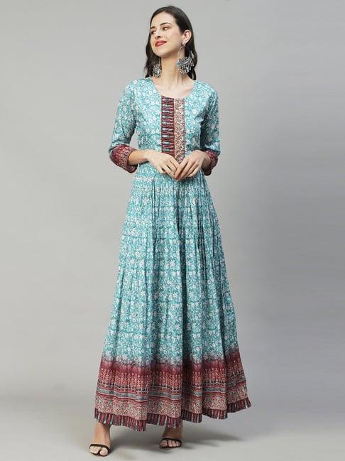 fashor turquoise floral print maxi dress