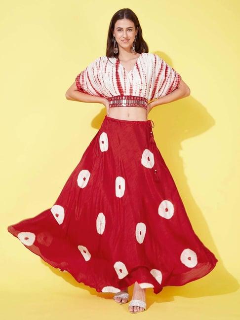 fashor white & red tie & dye top skirt set