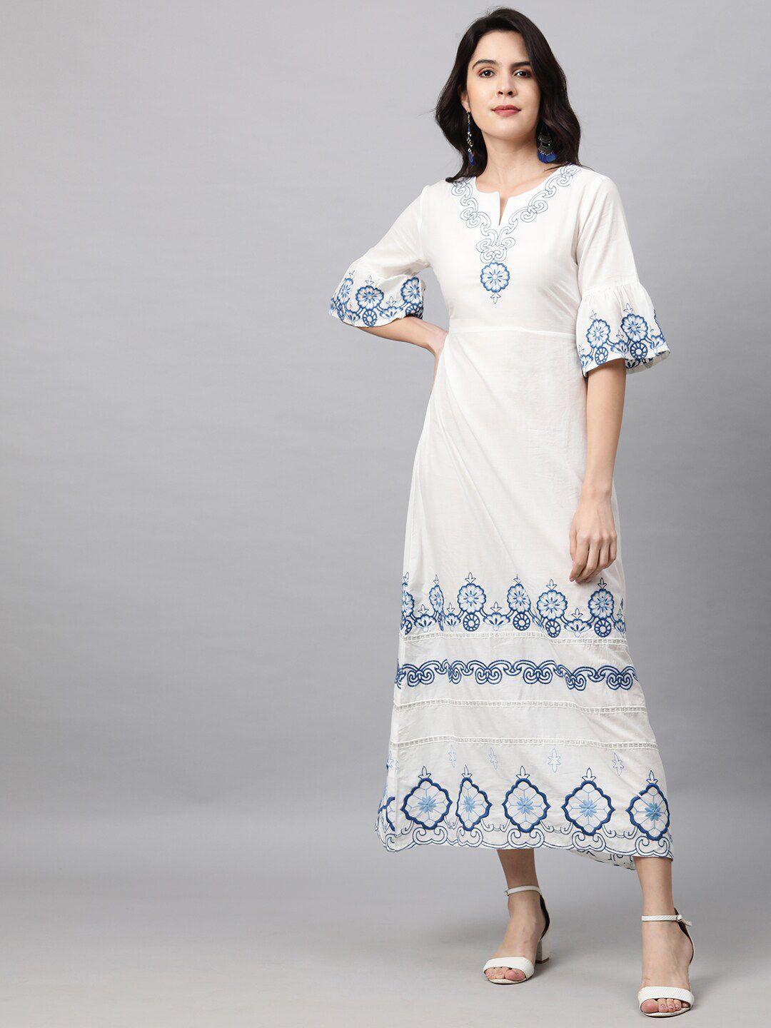 fashor white ethnic motifs maxi dress