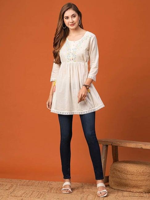 fashor white floral print a-line kurti