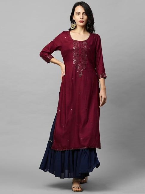 fashor wine embellished straight kurta