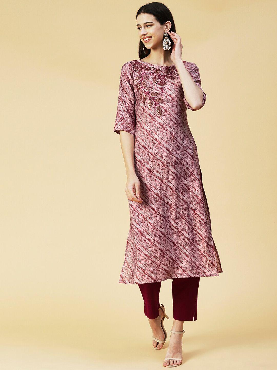 fashor women abstract printed sequined kurta