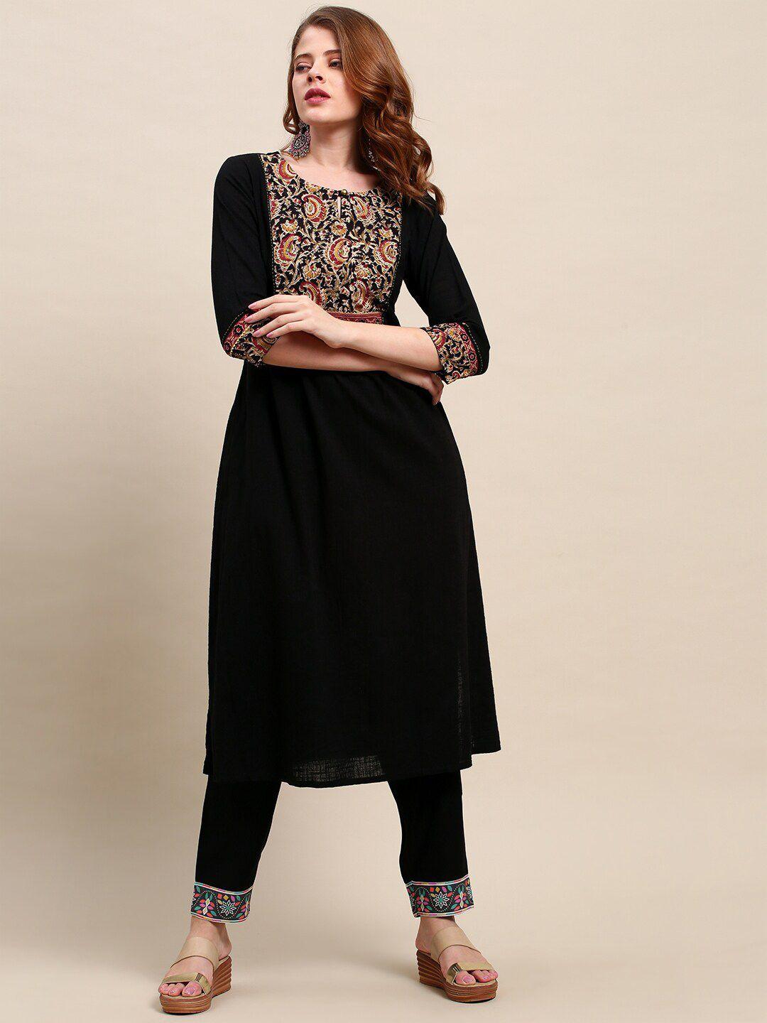 fashor women black ethnic motifs printed cotton kurta