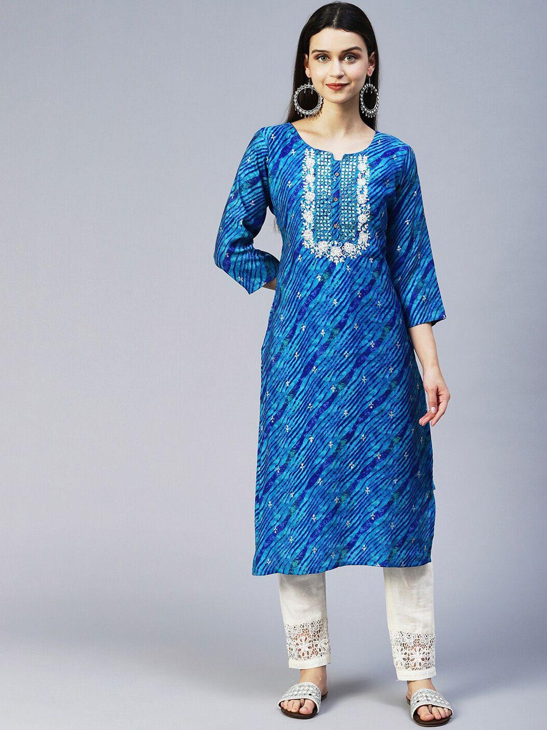 fashor women blue floral printed gotta patti floral kurta