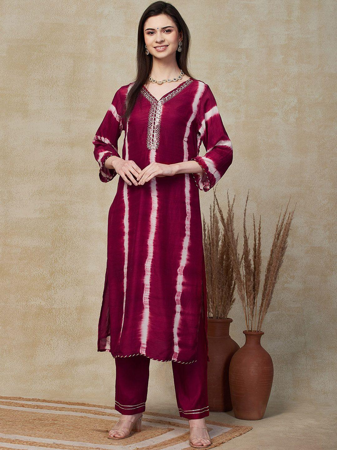 fashor women dyed regular beads and stones kurta with trousers & with dupatta