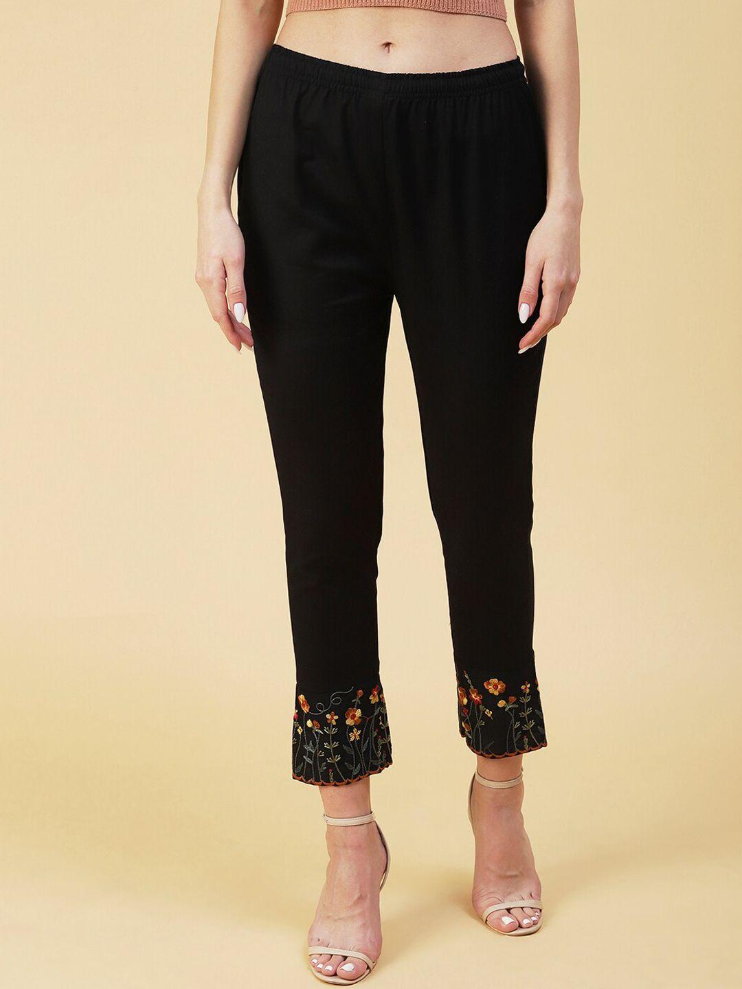 fashor women embroidered straight fit mid-rise trousers