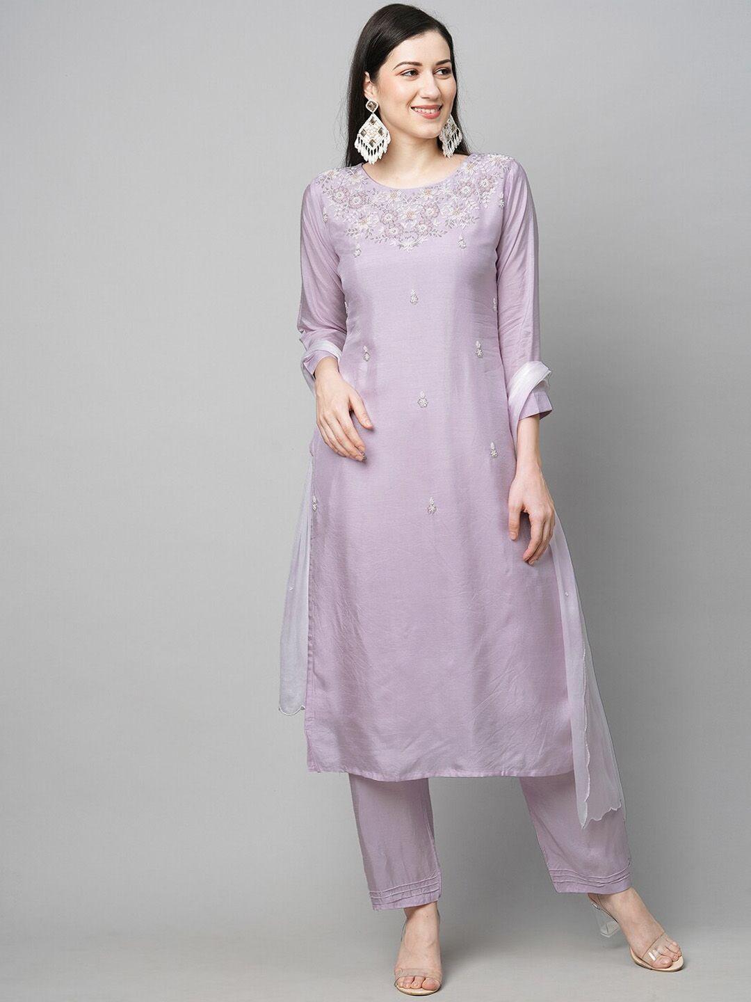 fashor women ethnic motifs embroidered beads and stones kurta with trousers & with dupatta