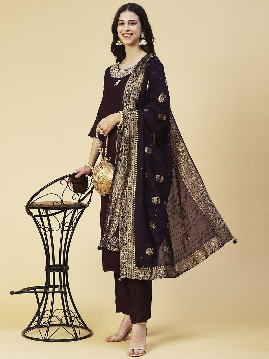 fashor women ethnic motifs embroidered gotta patti kurta with trousers & dupatta