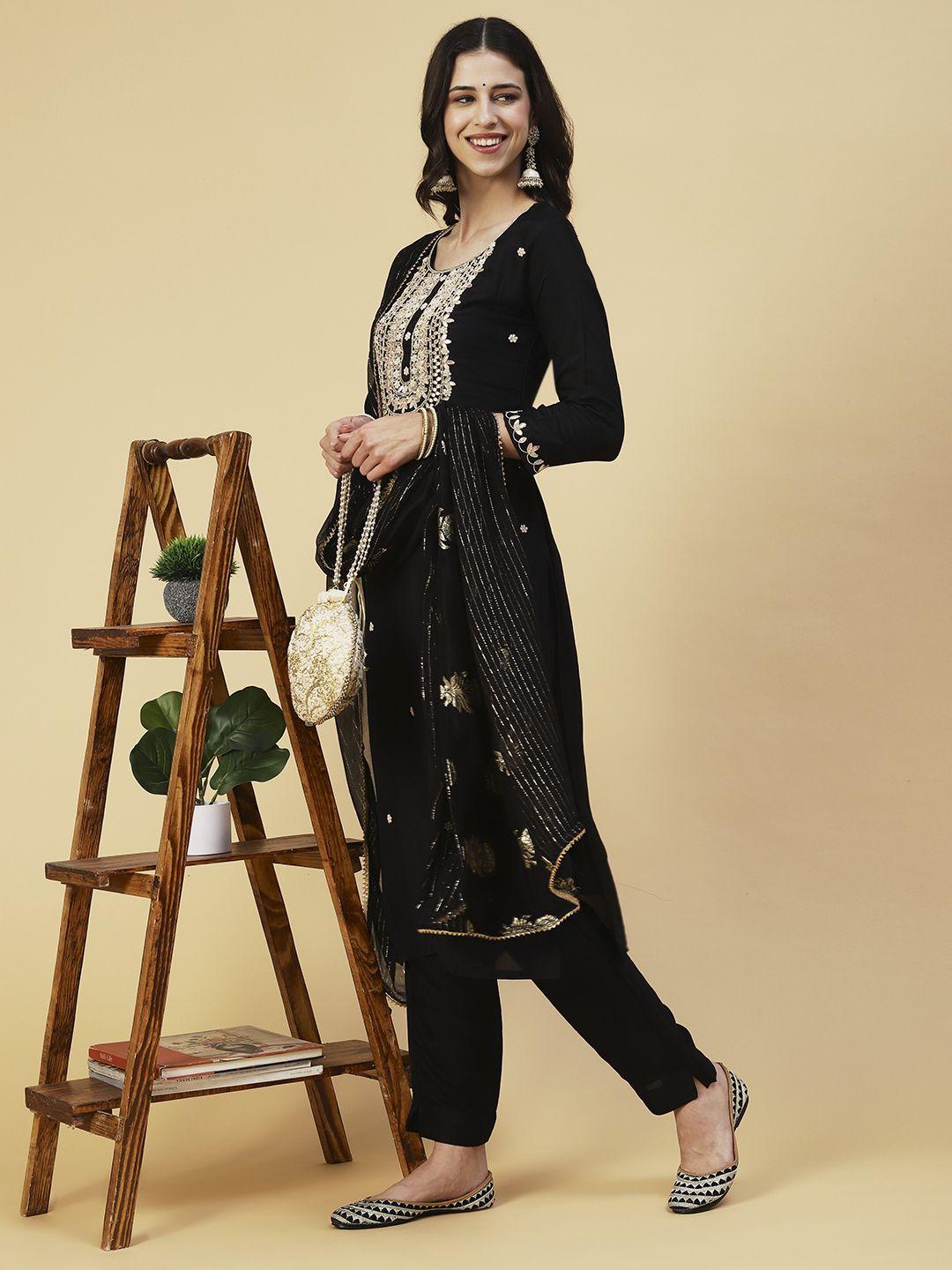 fashor women ethnic motifs embroidered kurta with trousers & dupatta