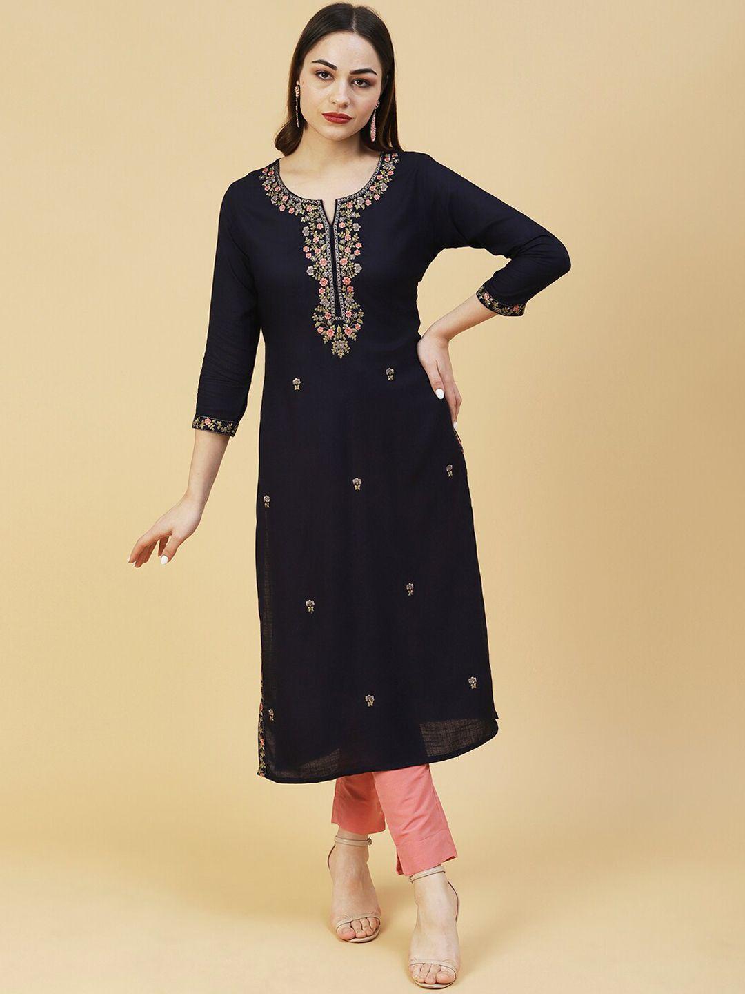 fashor women ethnic motifs embroidered thread work kurta