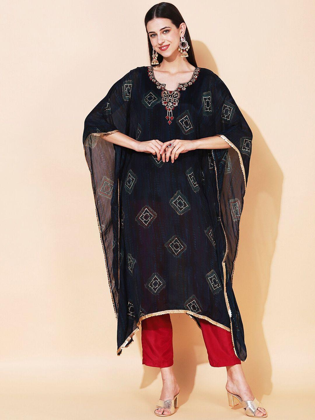 fashor women ethnic motifs printed extended sleeves kaftan kurta