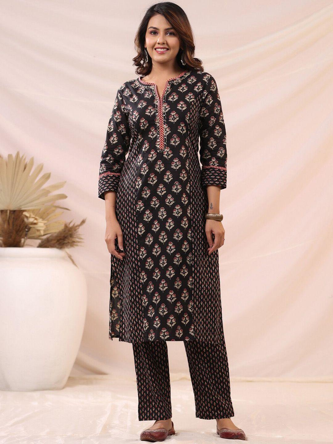 fashor women ethnic motifs printed panelled sequinned pure cotton kurta with trousers