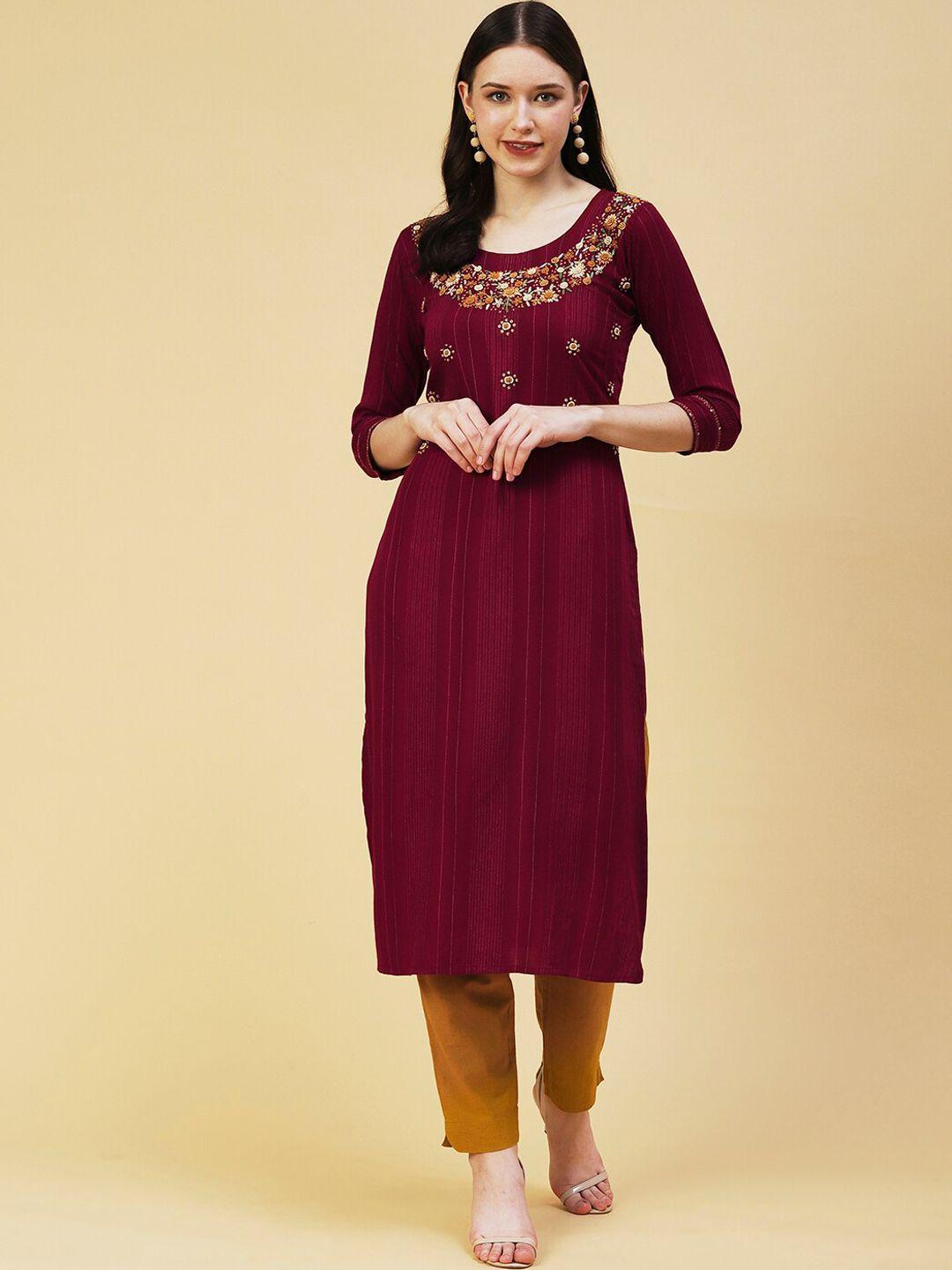 fashor women ethnic motifs yoke design thread work floral kurta