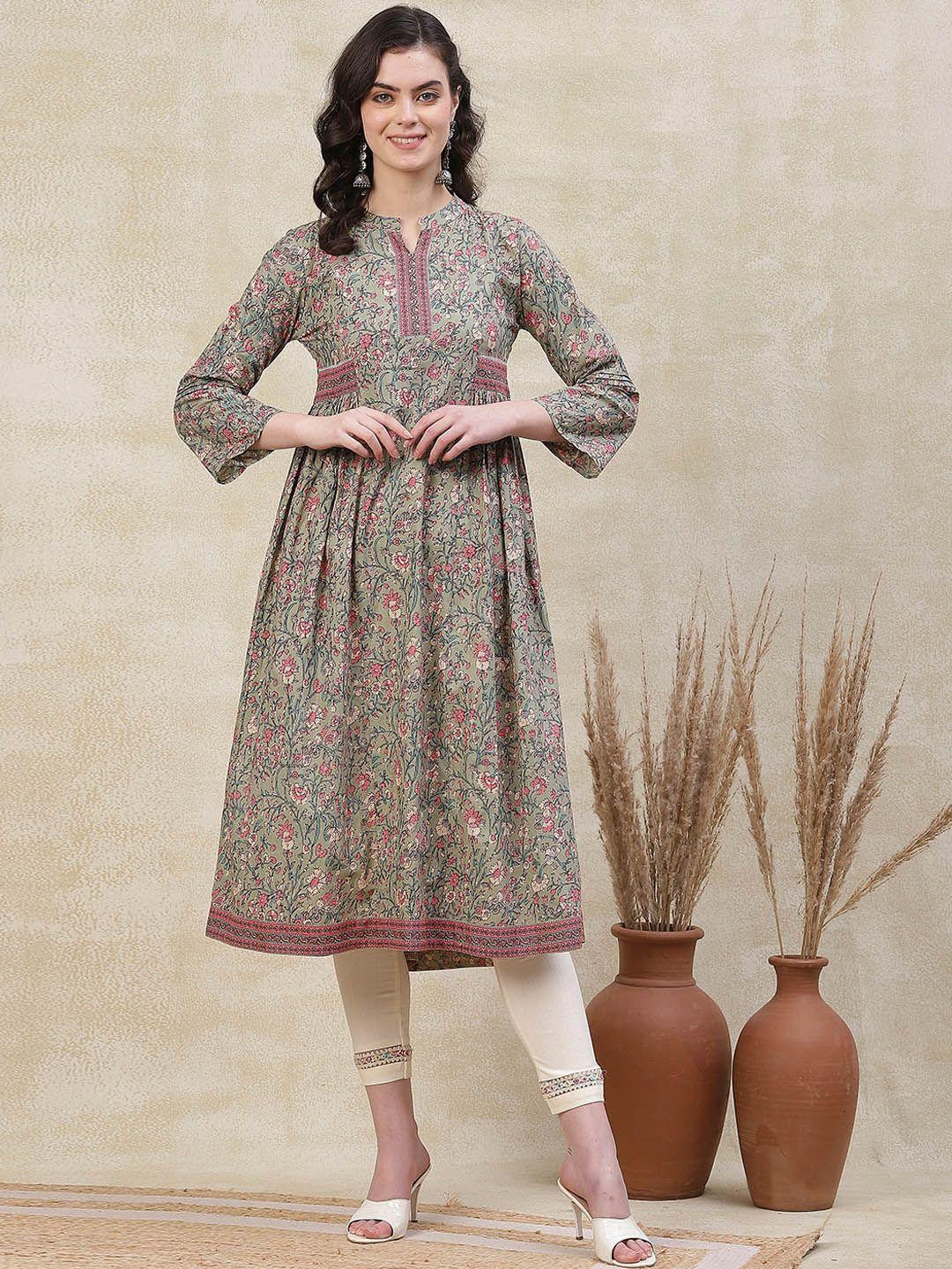 fashor women floral embroidered flared sleeves thread work anarkali kurta