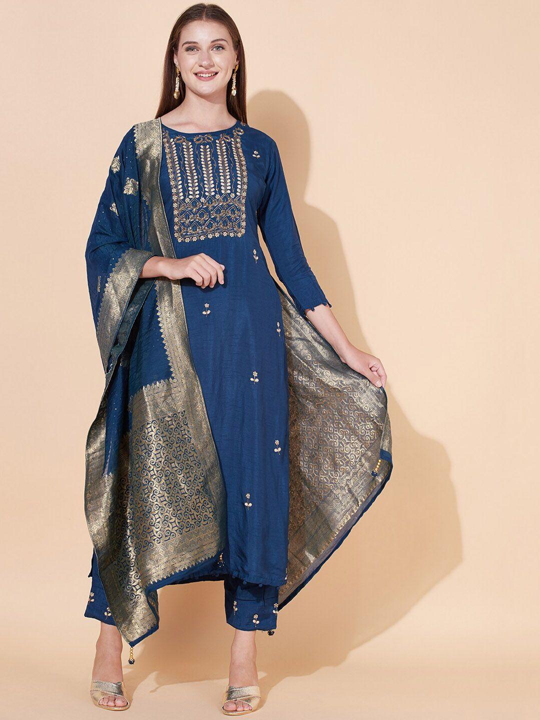 fashor women floral embroidered kurta with trousers & with dupatta