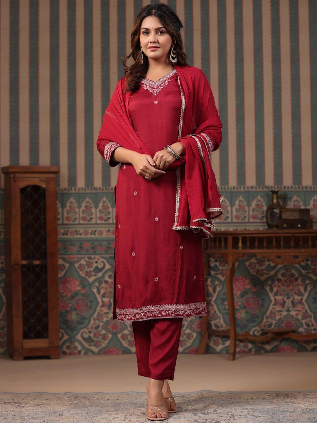 fashor women floral embroidered regular kurta with trousers & with dupatta