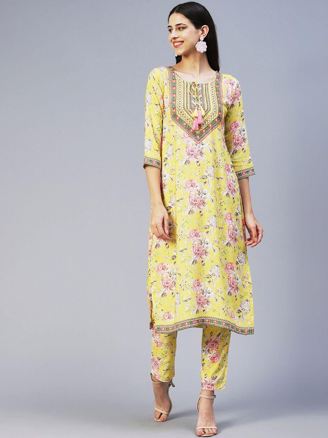 fashor women floral printed kurta with trousers