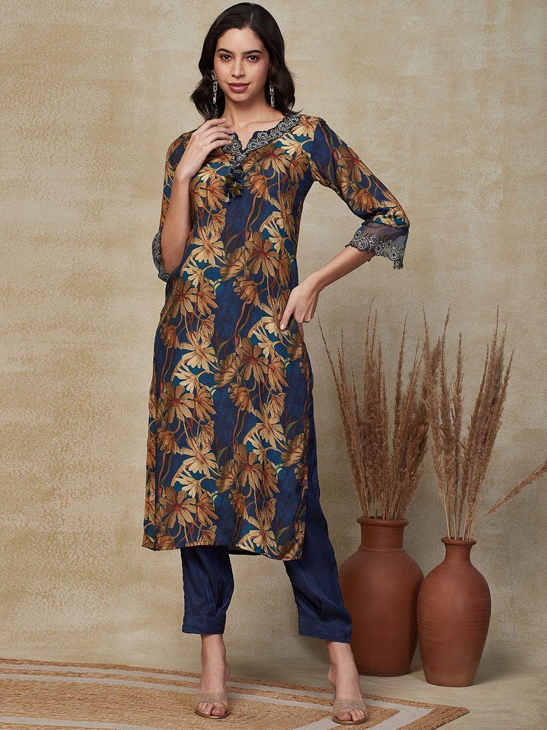 fashor women floral printed regular kurta with trousers